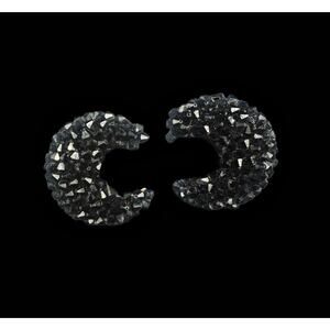 Fazio Black Crystal Crescent Earrings Statement Half Moon Beaded Designer Signed